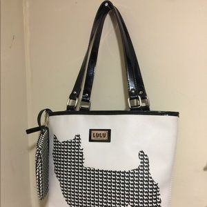Lulu Scottie Dog Black and White Herringbone Tote